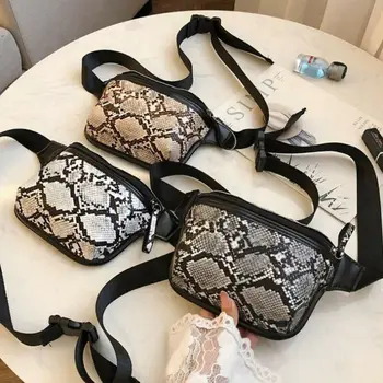 

Women Chest Bag Phone Pouch Fashion Snakeskin Pattern PU Waist Belt Pack Bag For Outdoor Sport Jogging Running Cycling