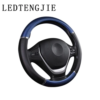 

LEDTENGJIE 37-38cm Car Steering Wheel Cover Carbon Fiber Handle Cover Artificial Leather Breathable Non-slip Wear-resistant