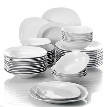 

MALACASA Elisa 48-Piece Porcelain Tableware Dinner Set Cereal Bowls Dinner Soup Dessert Plates Set Service for 12 Person