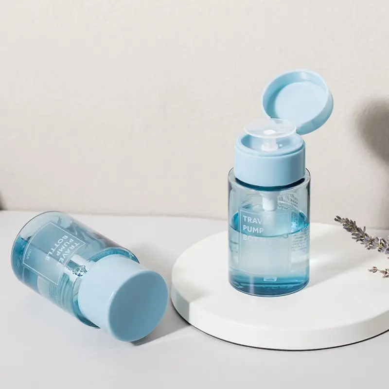 

G Refillable Bottles Push-type Bottling Push Down Empty Pump Dispenser Bottle For Nail Polish And Makeup Remover Blue Top Cap