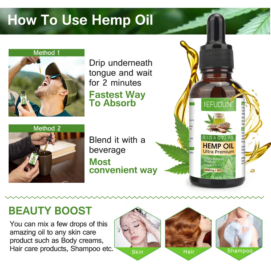 30ml 100 Organic Hemp CBD Oil 3000mg Bio active Hemp Seeds Oil Extract Drop for Pain 5