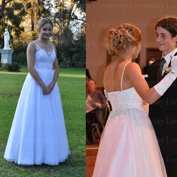 

Boho Wedding Dresses 2020 A line Scoop Spaghetti Straps Lace Appliques Bridal Gowns Beach Bride Dress Vestidos De Novia Lace Up
