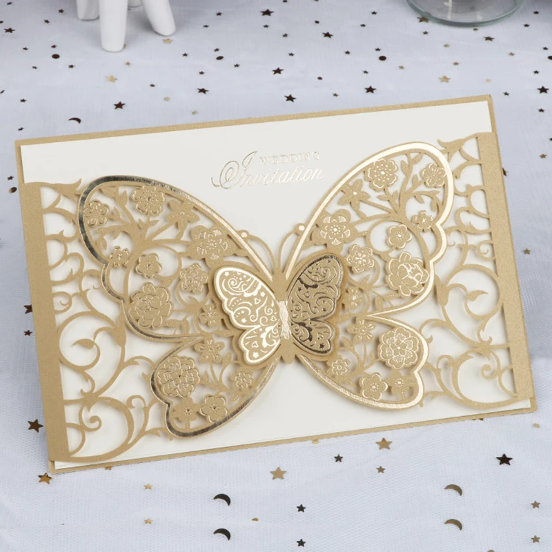 50pcs Butterfly Elegant Laser Cut Wedding Invitation Card Business Greeting Card Customized Wedding Decoration Party Supplies