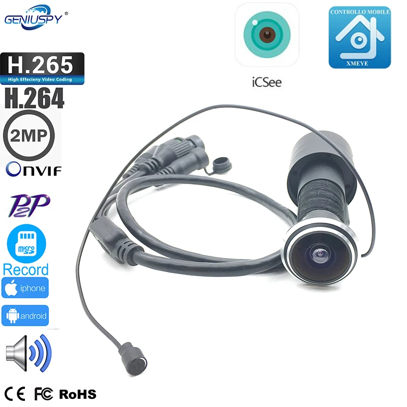 H.265 Sony IMX307 1080P P2P Onvif камера с отверстием для глазка двери аудио IP камерой