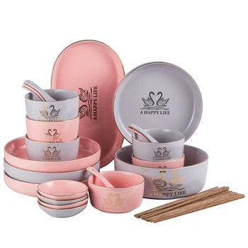 

European 2 People 4 Human Food Dishes Suit Household Originality Phnom Penh Pan Bowl Group Combine Steamed Rice Bowl Soup Bowl