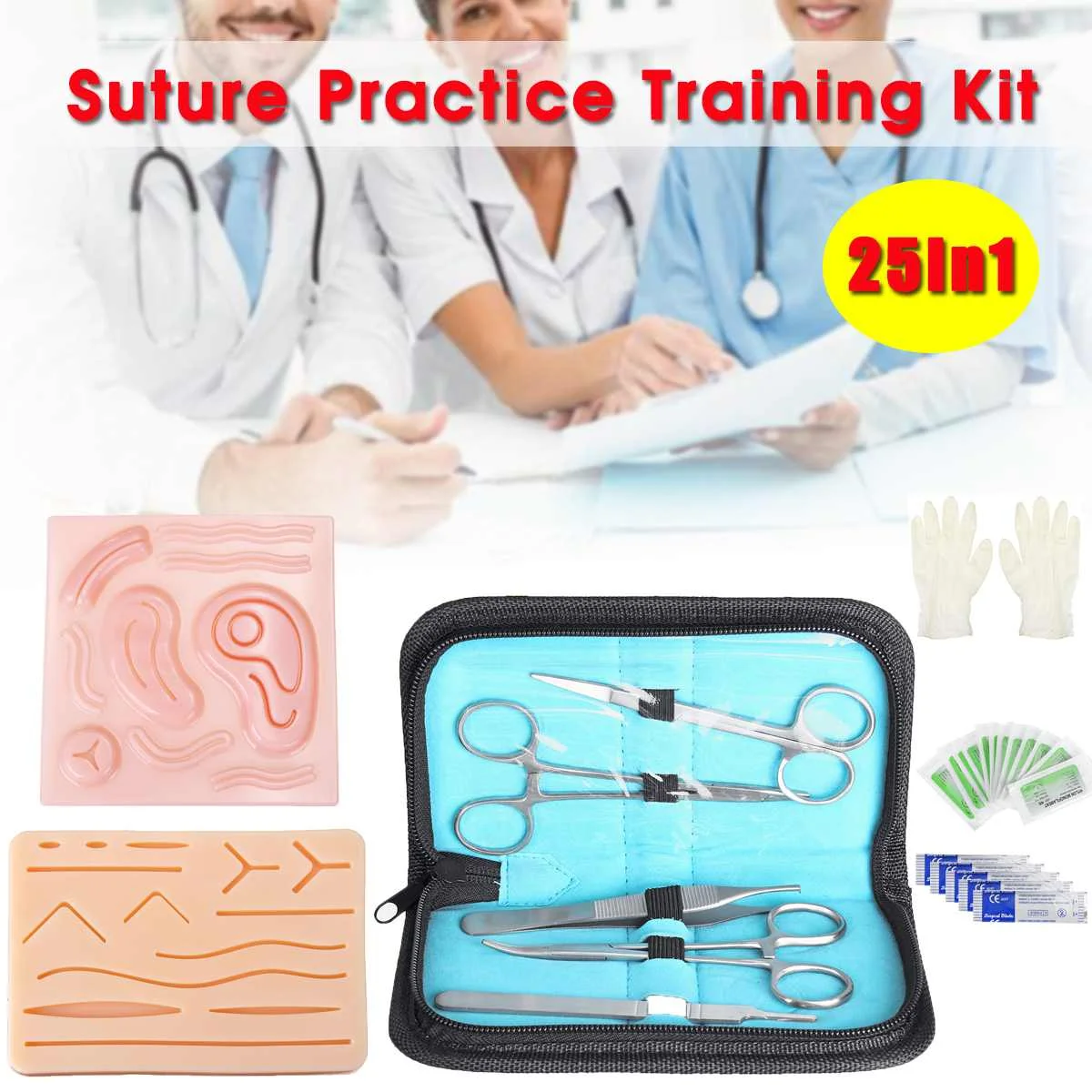 

Medical Skin Suture Practice Tool Suture Training Modules Kit Stitching Module Needle Scissors Tweezers Surgical Teaching