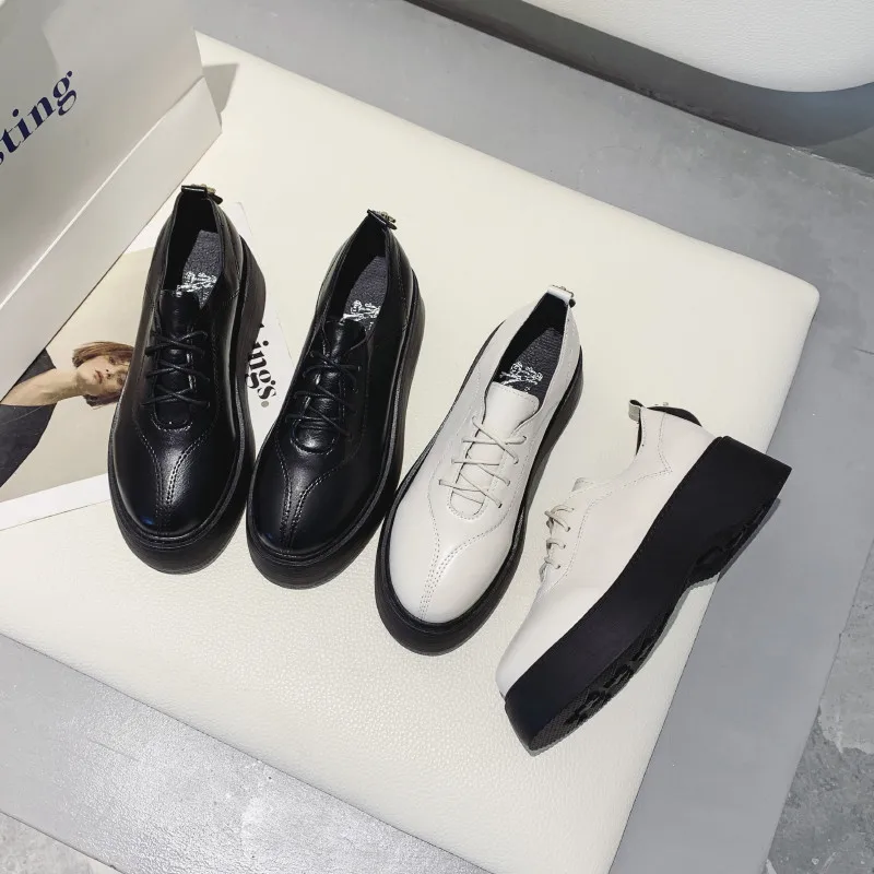 

Shoes Woman 2019 Casual Female Sneakers Clogs Platform All-Match Shallow Mouth Round Toe Oxfords Women's Autumn Black Flats