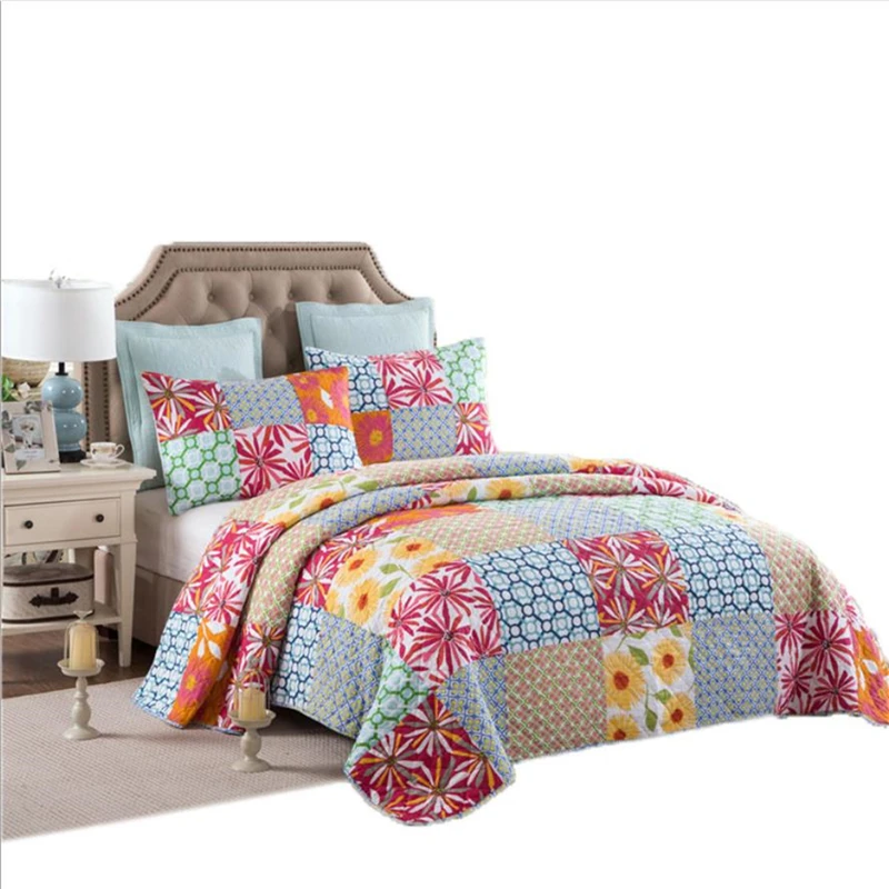 Летний пляжный 1 шт. покрывало на кровать+ 2 шт. наволочка красный и синий разбитый узор одеяло натуральное покрывало одеяло хлопок покрывало на кровать