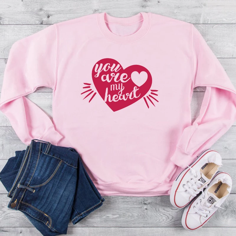 Pink-red txt День Святого Валентина you are my heart Графический Женский Модный хлопковый Повседневный качественный праздничный подарок теплые зимние пуловеры гранж милый топ - Цвет: Pink-red txt