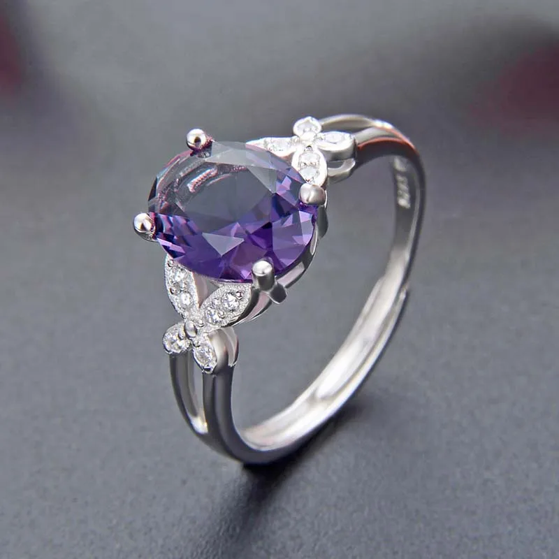 silver color Bague Ringen взрывное S925 Серебряное кольцо из циркона с 8*10 мм аметистом цвета розового золота Бабочка свежий элегантный темперамент - Цвет камня: silver color