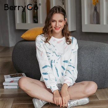 

BerryGo Colorful printed long sleeve women suits Two-piece knitted casual female pant High fashion short women jumpsuits 2020