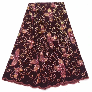 

wine african velvet lace fabric high quality sequins fabric embrodiery african french lace fabric for wedding velvet lace