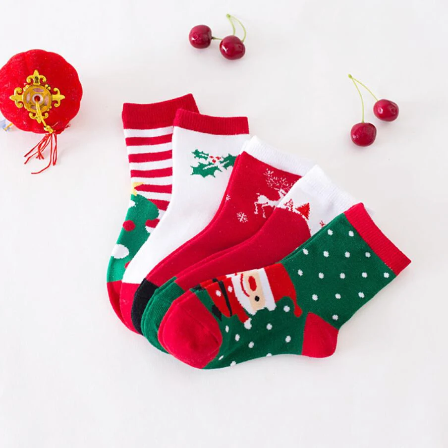 5 pairs Christmas Baby Socks Winter Girls Boys Cotton Sock Breathable Kids Christmas Socks Elk Santa Claus Snowman New Year