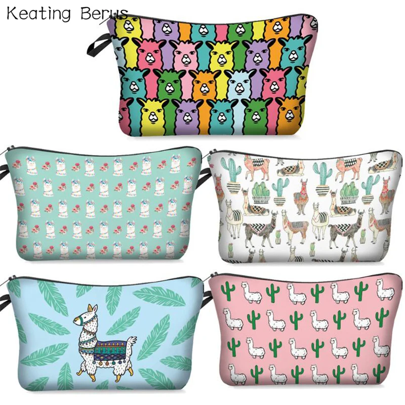 

2020 Animal Prints Cosmetic Bag Cute Llama Makeup Bag Polyester Waterproof Cosmetics Pouchs Travel Wash Storage Bag Organizer