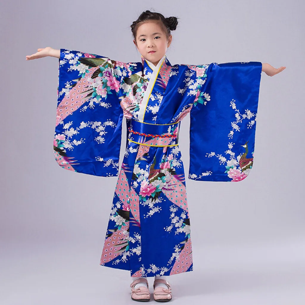 Платье для девочек, одежда для маленьких девочек, кимоно, халат, традиционный японский костюм, одежда для сцены для девочек