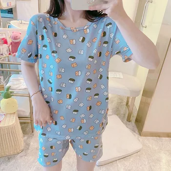 

Cute Fruit Print Summer Pajamas Set For Women 2020 Girls Loose Casual Sleepwear Sweat T-Shirts and Shorts Pajamas Homewear