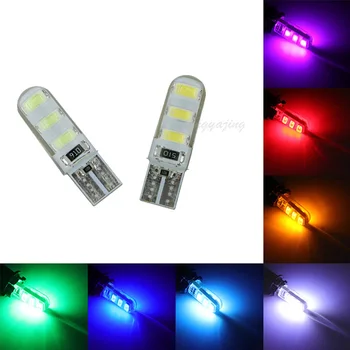 

50PCS T10 W5W 6SMD LED Silica Gel Clearance Lights Wedge Light Car Reading Dome Lamp Auto Parking Bulb White Yellow Blue