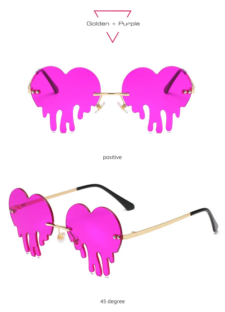 SO&EI Fashion Unique Love Heart Tear Shape Sunglasses Women Colorful Rimless Eyewear Vintage Clear Ocean Lens Female Sun Glasses big cat eye sunglasses