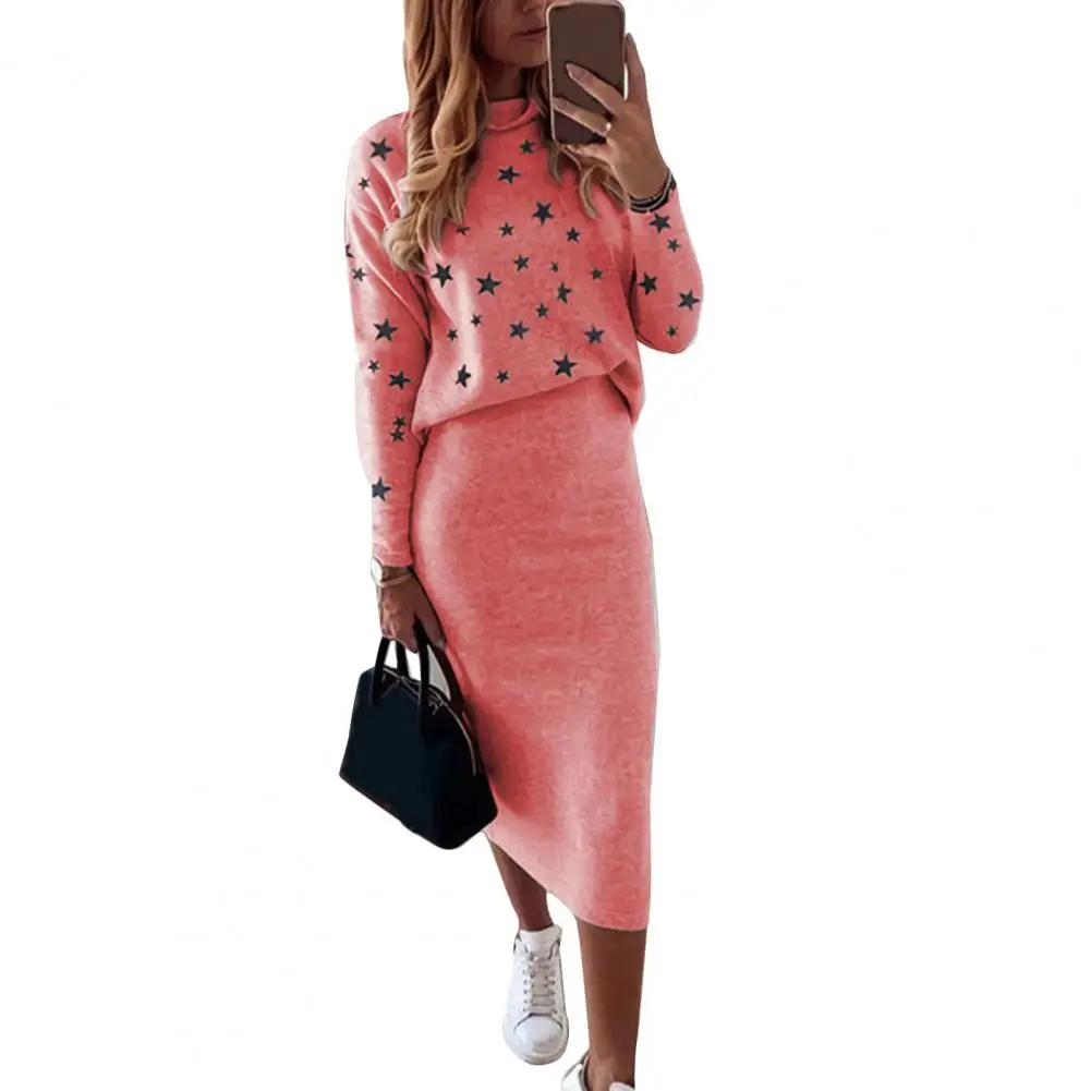 2pcs/Set Women Blouse Skirt Sets Five-pointed Star Print Sweatshirt Winter Bodycon Pencil Skirt Suit for Women's Set Clothing bikini sets star halter tie bikini set in multicolor size l m s xl