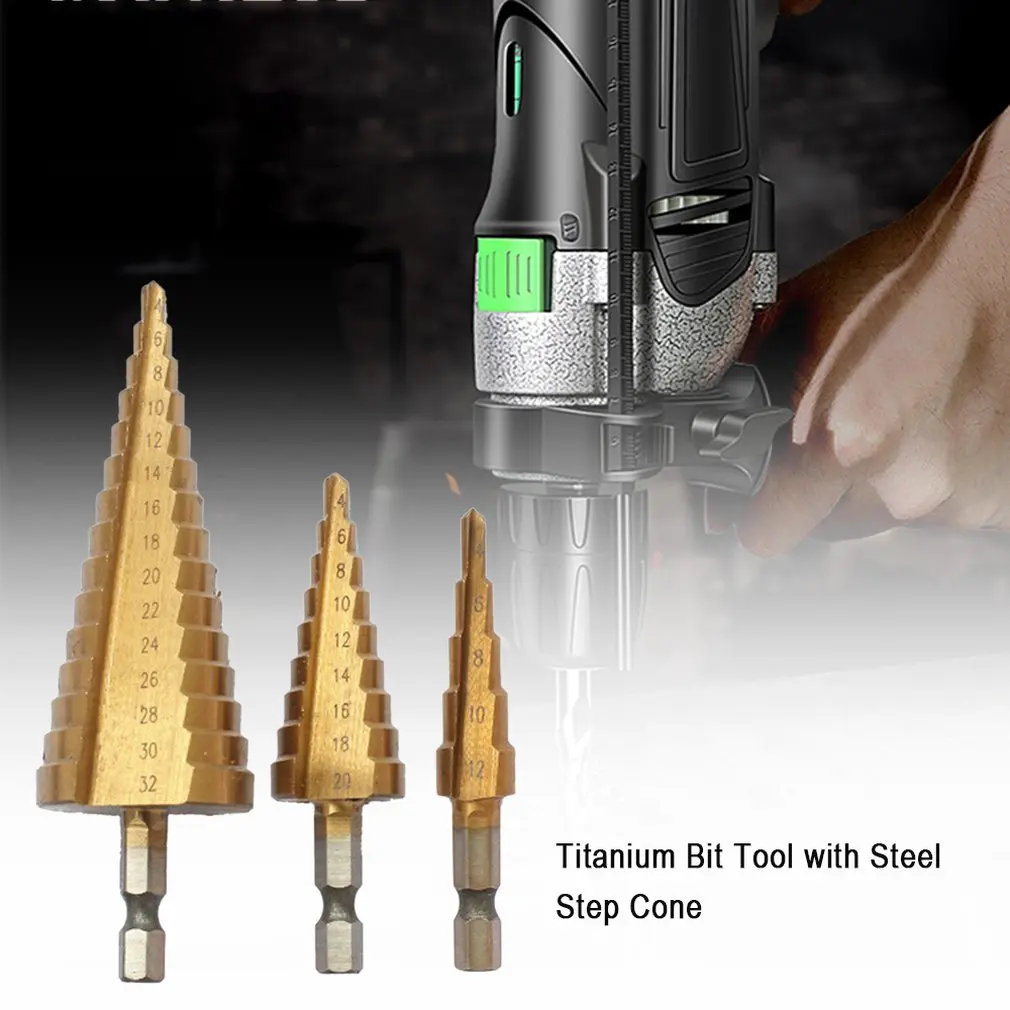 Perfect Home&Garden Steel Step Cone Titanium Drill Bit Tool Hole Cutter Tools Triangle Handle Directly Groove Ladder Drill