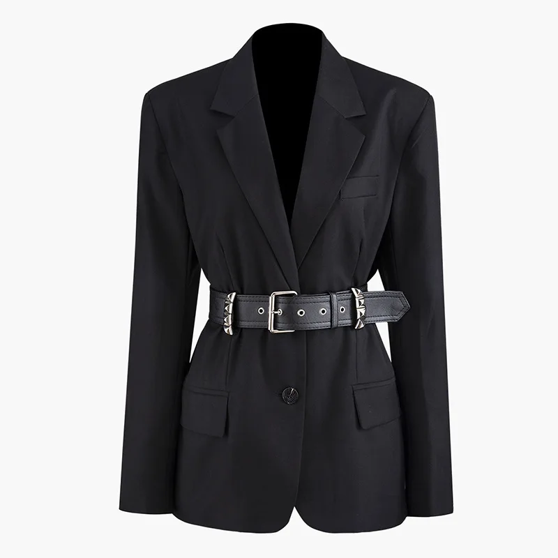 

2019 Rivet Waist Buckle Long Sleeve Suit Female Single Row Buckle Solid Color Slim Fit Coat C1009