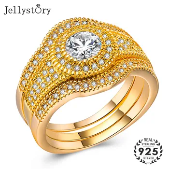 

Jellystory Luxury Silver Ring 925 Jewellery with 7mm Round Zircon 3 in 1 Rings for men women Wedding Anniversary Gifts wholesale