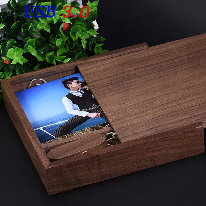 JASTER usb 3,0 фотография на заказ деревянный+ коробка usb флэш-накопитель Флешка 4 ГБ 8 ГБ 16 ГБ 32 ГБ Деревянный usb3.0 лучший подарок - Цвет: Walnut wood