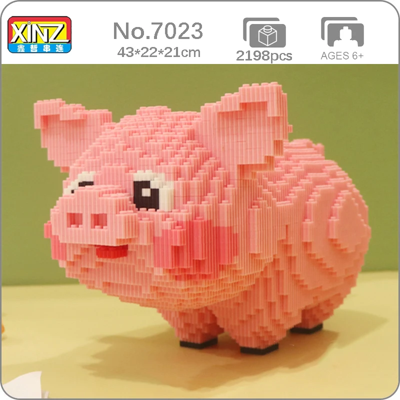 

XZ 7023 Animal World Cartoon Pink Pig Swine Stand Pet 3D Model DIY Mini Magic Blocks Bricks Building Toy for Children no Box