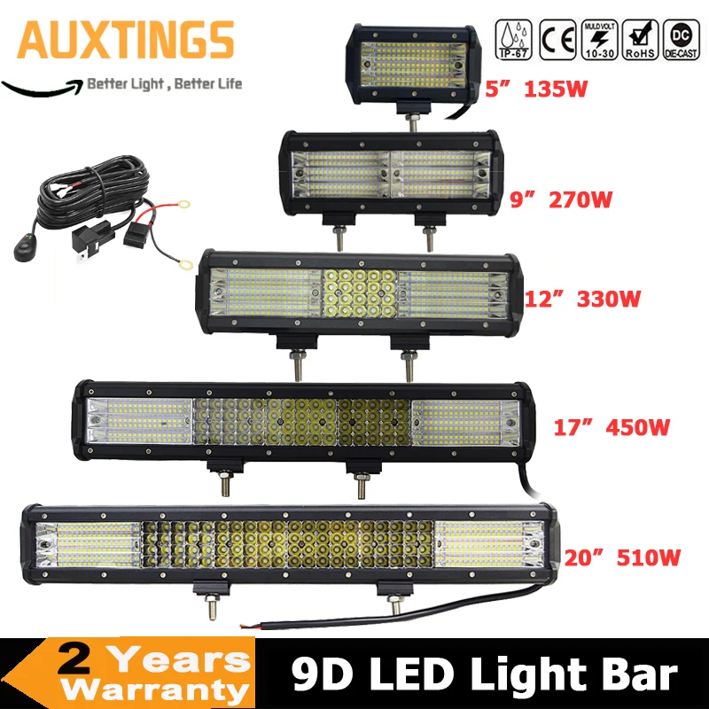 AUXTINGS 5 &quot9&quot 12 &quot17&quot 20 &quot4 рядный 9D светодиодный рабочий светильник комбо бар