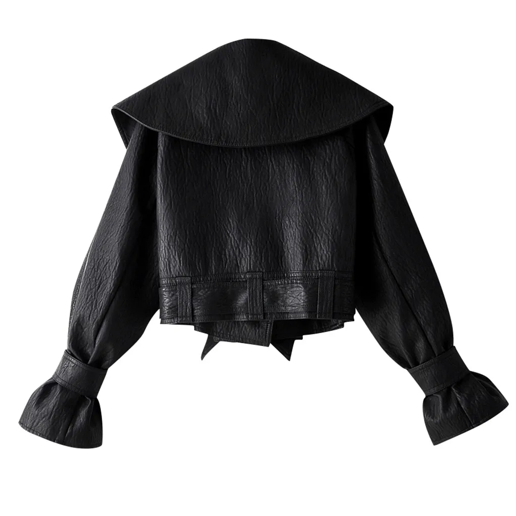 Осенняя Женская куртка из искусственной кожи, укороченная куртка с длинными рукавами, мотоциклетная байкерская куртка, модная негабаритная кожаная куртка для женщин