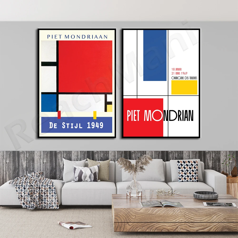 

PIET MONDRIAAN poster 1949, De Stijl poster, Mondrian poster, Dutch art poster, retro poster, modern art print, medieval poster
