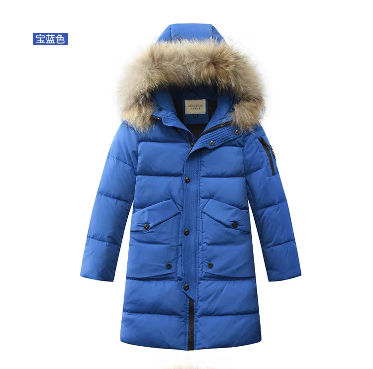 Зимняя куртка для мальчиков детские парки Детское пальто с меховым капюшоном пуховик для мальчиков длинная толстая зимняя куртка детское теплое пальто - Цвет: Синий