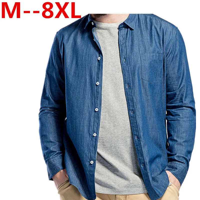 Мужская Тонкая джинсовая рубашка размера плюс 10XL 8XL 6XL 5XL на весну и осень