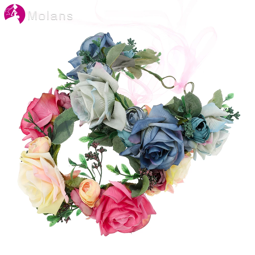 

Molans Camellia Flower Wreath Crown Festival Headband Women Hair Accessories Headdress Girl Floral Wedding Floral Headwear