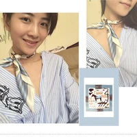 New Square Scarf Hair Tie Band Women Elegant Small Vintage Skinny Scarf Retro Head Neck Silk Scarf Print Scarves 3