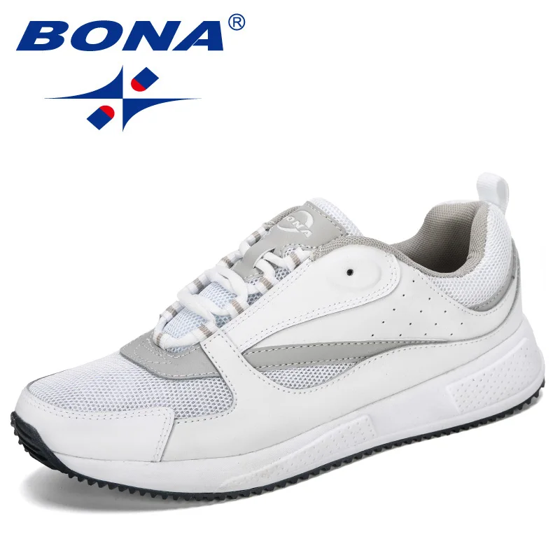 White light gray BONA в новом дизайне корова Разделение сетки Для мужчин кроссовки Уличная обувь, кроссовки подошва Атлетическая Спортивная обувь Обучение Zapatills Мода - Цвет: White light gray