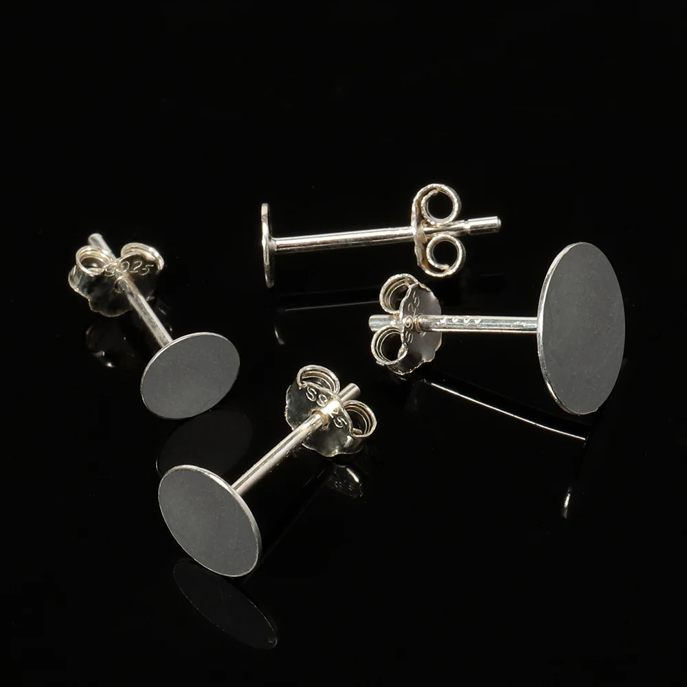 Sterling Silver 925 Heart Cabochon Earring Settings - 2 Pieces, Prong Style