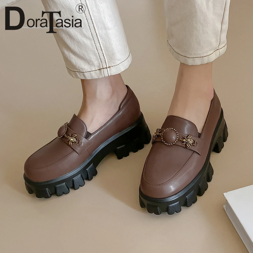 

DORATASIA New Ladies Brand Design Platform Loafers Casual High Flats Women Fashion Decorating Genuine Leather Shoes Woman