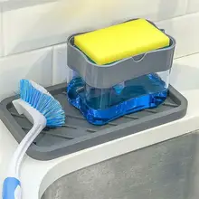 Kitchen Manual Press Soap Dispenser Pump With Sponge Soap Storage Box Cleaning Liquid Dispenser Container Detergent Filling Tool