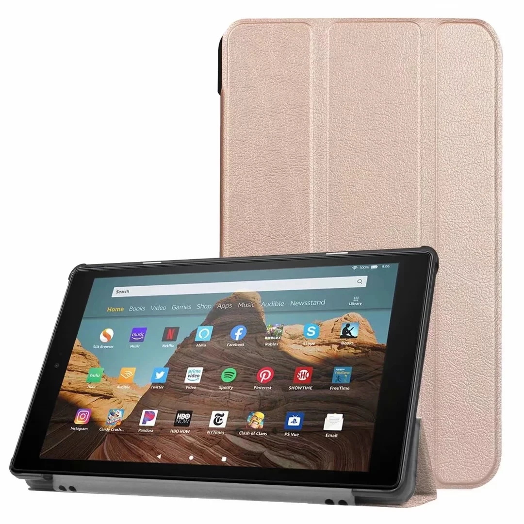 Чехол для Amazon Kindle Fire HD 10 Tablet Release Smart Cover for All-New Fire HD 10 9 поколения чехол для планшета+ пленка+ ручка - Цвет: Золотой