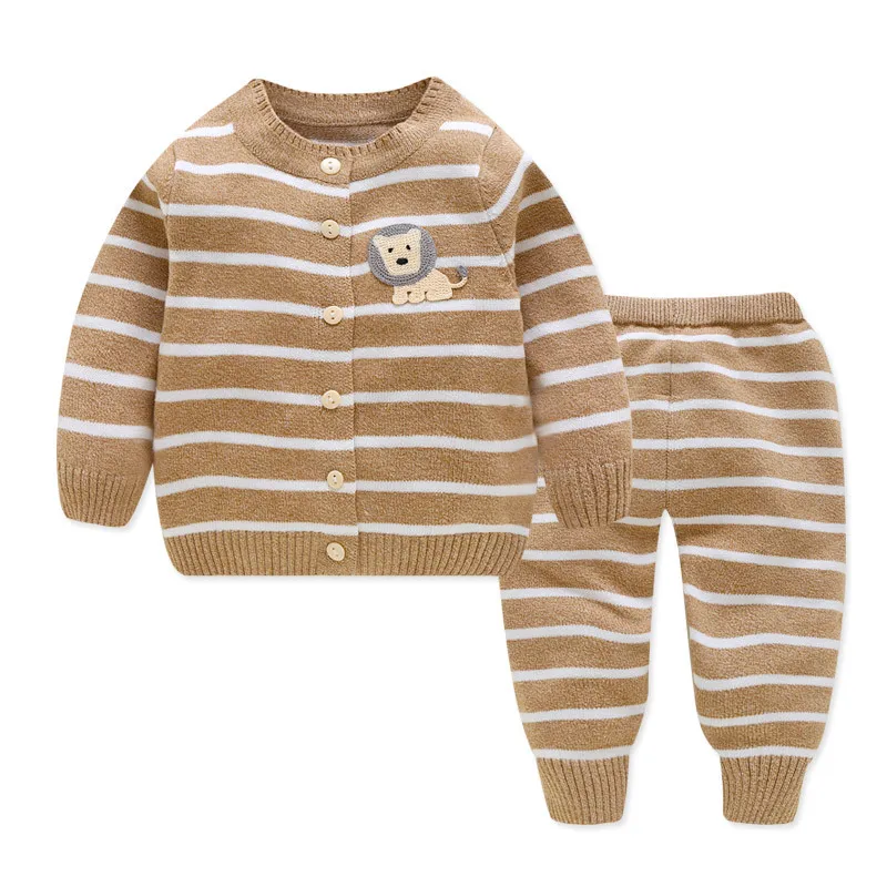 Весенне-осенний комплект из 2 предметов, Детский кардиган, хлопковая трикотажная одежда, пуловер комплекты из свитера и штанов для мальчиков и девочек Одежда для новорожденных