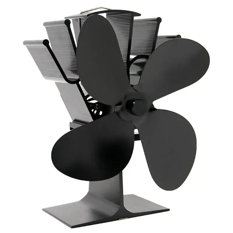 

Low Noise Fireplace Fan Home Efficient Heat Distribution Aluminum Burner Heat Powered Stove Fan 4/5 Blades Ventilation Device