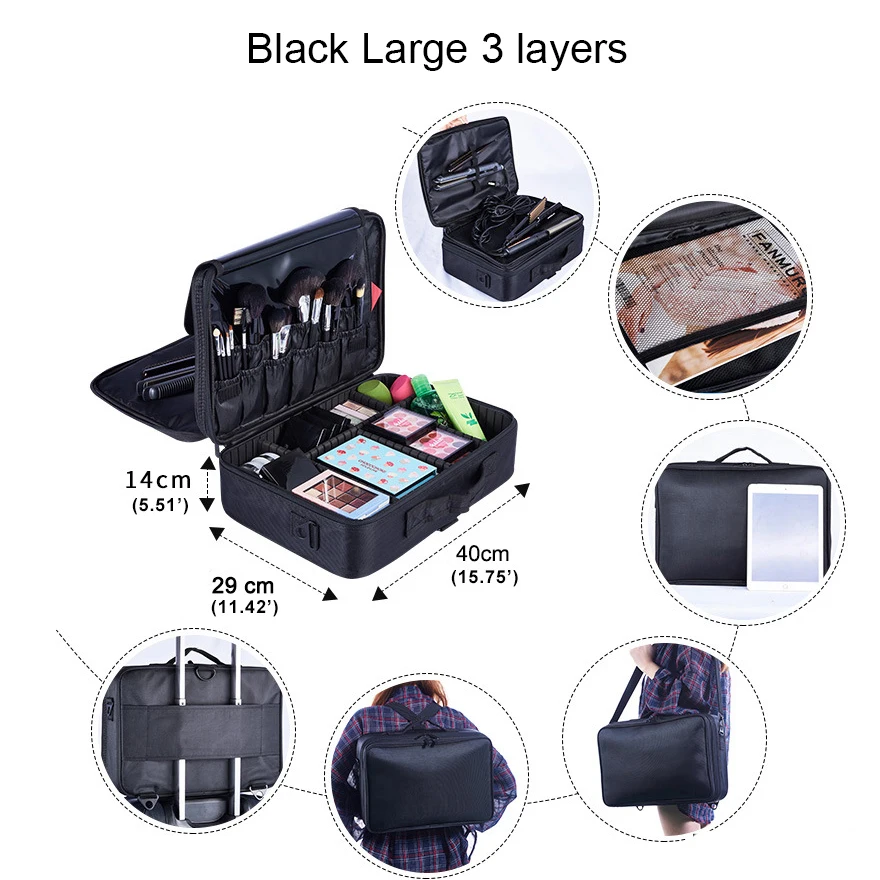 Black L 3 layers Высокое качество, косметичка, профессиональный чехол для макияжа, органайзер для макияжа, Bolso Mujer, косметический чехол, большая емкость, сумка для хранения - Цвет: Black L 3 layers
