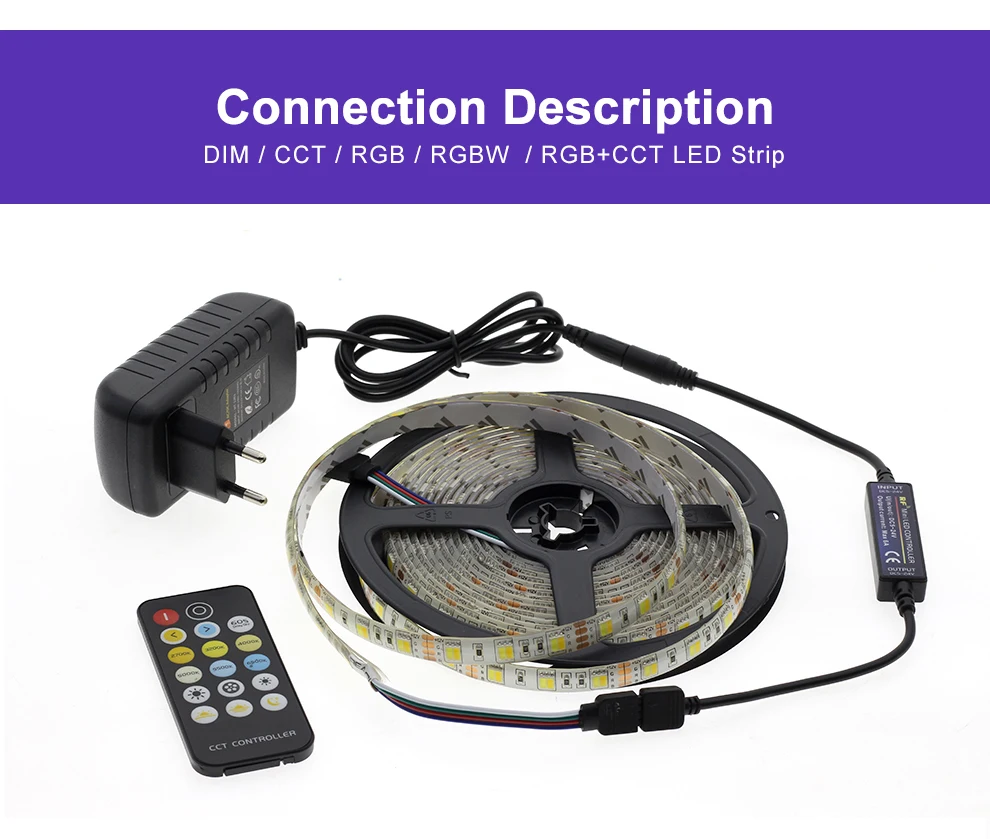 DC12V 5050 Светодиодная лента RGB/RGBW/RGB+ CCT/двойной белый 5 м гибкий светильник+ РЧ пульт дистанционного управления+ адаптер питания набор светодиодных лент