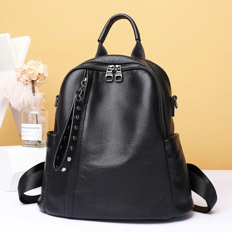 Women Backpack Cowhide Genuine Leather Vintage Knapsack Colleague Girls Student School Bag Lady Travel Packsack Shoulder Bags 3