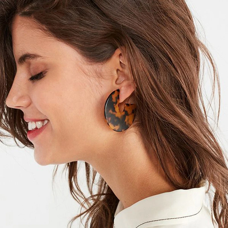 

Leopard Acrylic Large Round Earrings Acetate Tortoiseshell Geometric Drop Jewelry Earrings For Women Bohemian aros de moda 2019