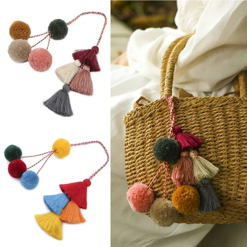 Bohemian Bag Pendant Women Charm Pompom Multicolor Tassels Hanging Ornaments A69C