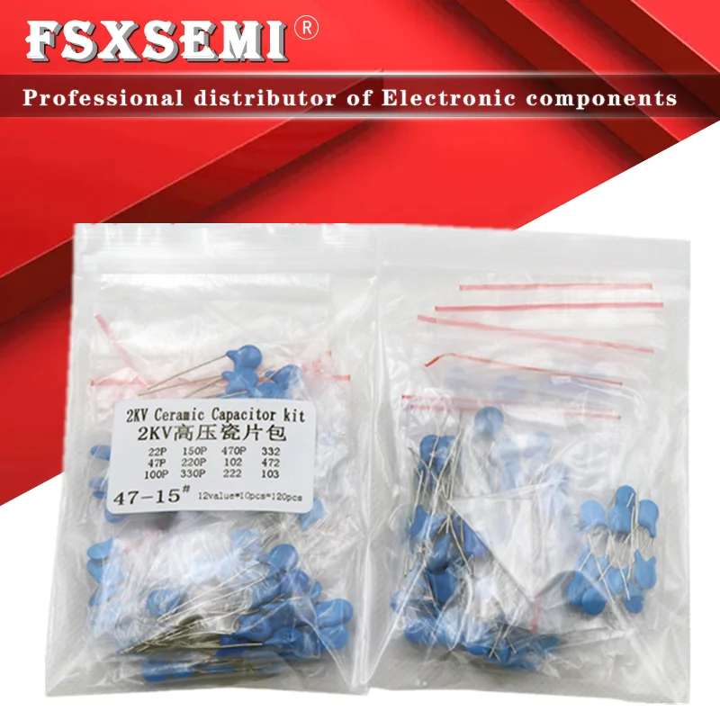 

12values*10pcs=120pcs 2KV Ceramic capacitor KIT 2KV 22P 47P 100P 150P 220P 330P 470P 102 222 332 472 103 capacitors