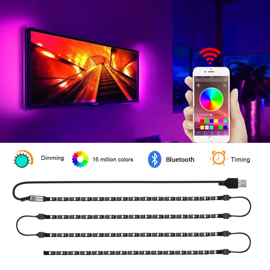 USB Светодиодная лента 5050 SMD DC5V Гибкая светодиодная световая 50 см HD TV Настольный