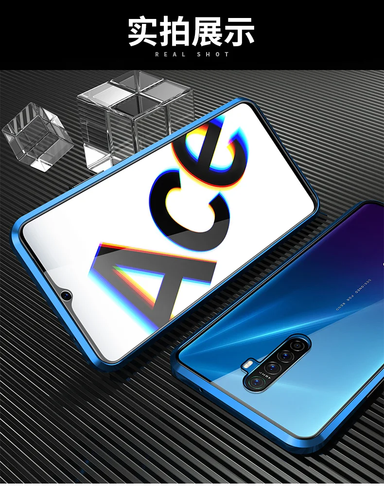 360 полная защита магнитный металлический чехол для OPPO Рино 3 Pro Рено 2Z 2F 2 Рено 10xzoom Рено Ace Двусторонняя закаленное Стекло крышка